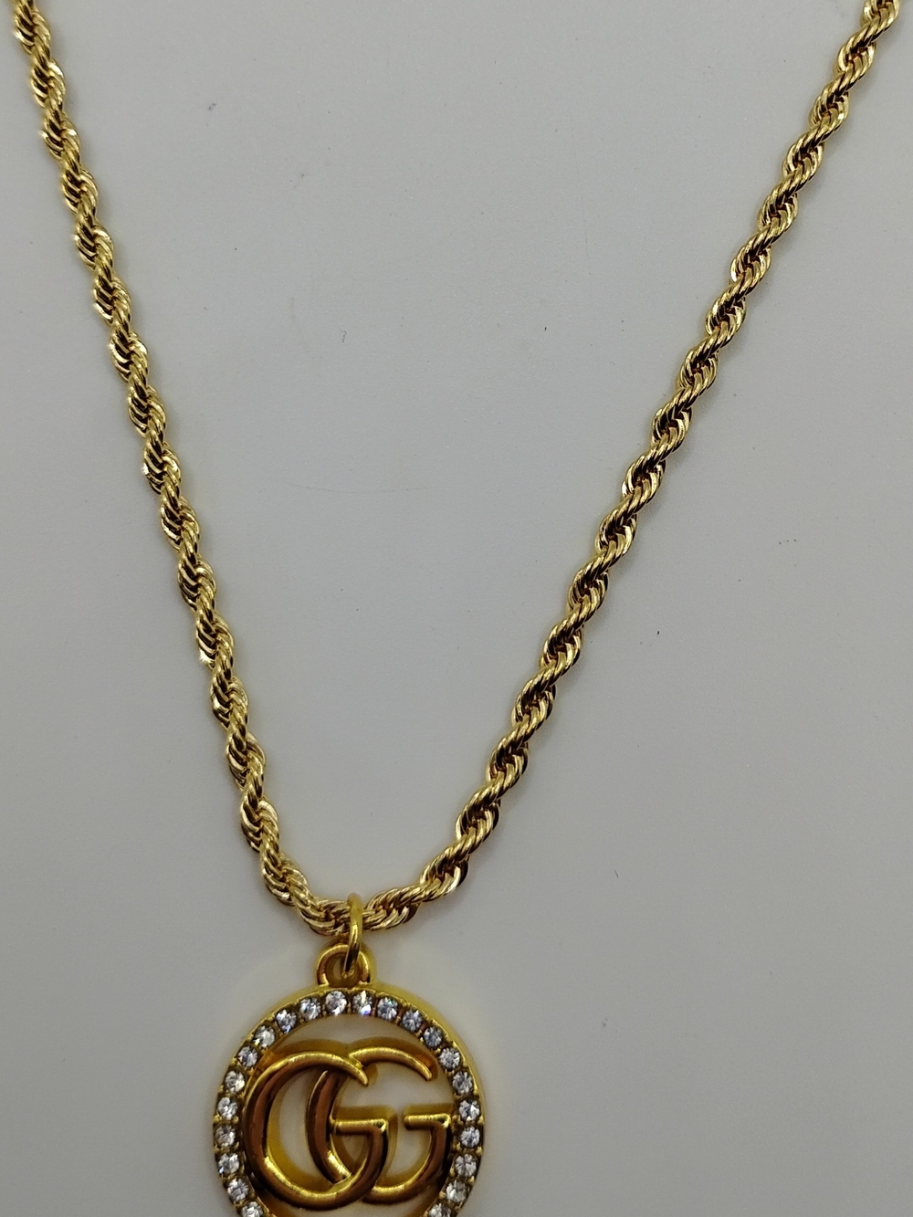 Gucci Gold Double G Crystal Authentic Pendant On A 14K Rope Necklace - Picture 4 of 16